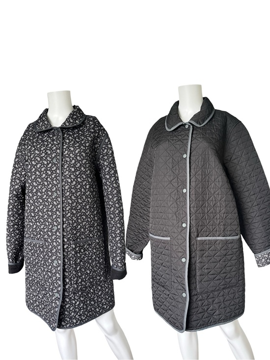 Lands' End Jackets & Blazers - Lands End Reversible Quilted Barn Jacket Black Gray Paisley Womens Size XLT